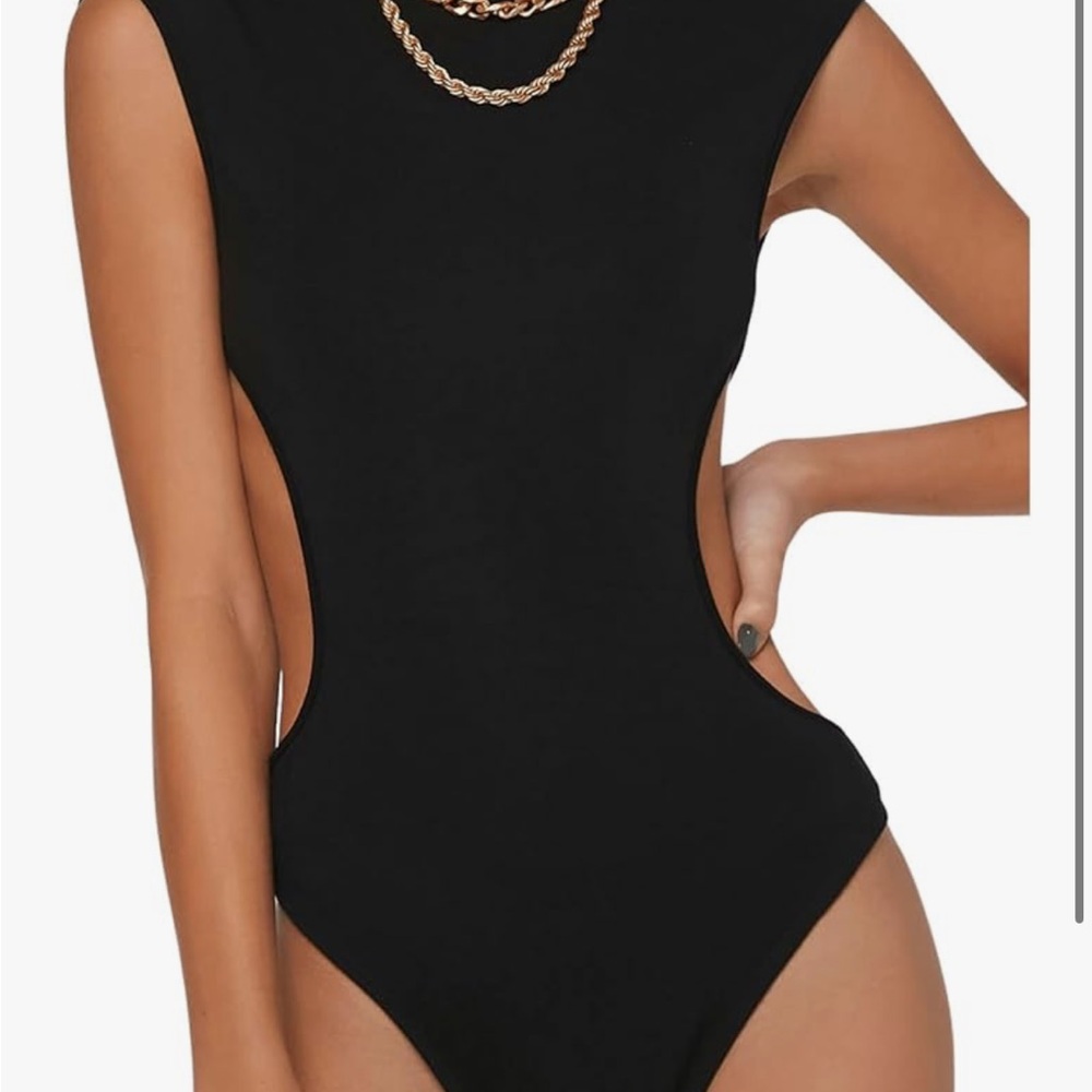 Milumia Women Sleeveless CutOut Crew Bodysuit Neck Unitard Romper Jumpsuit Black
